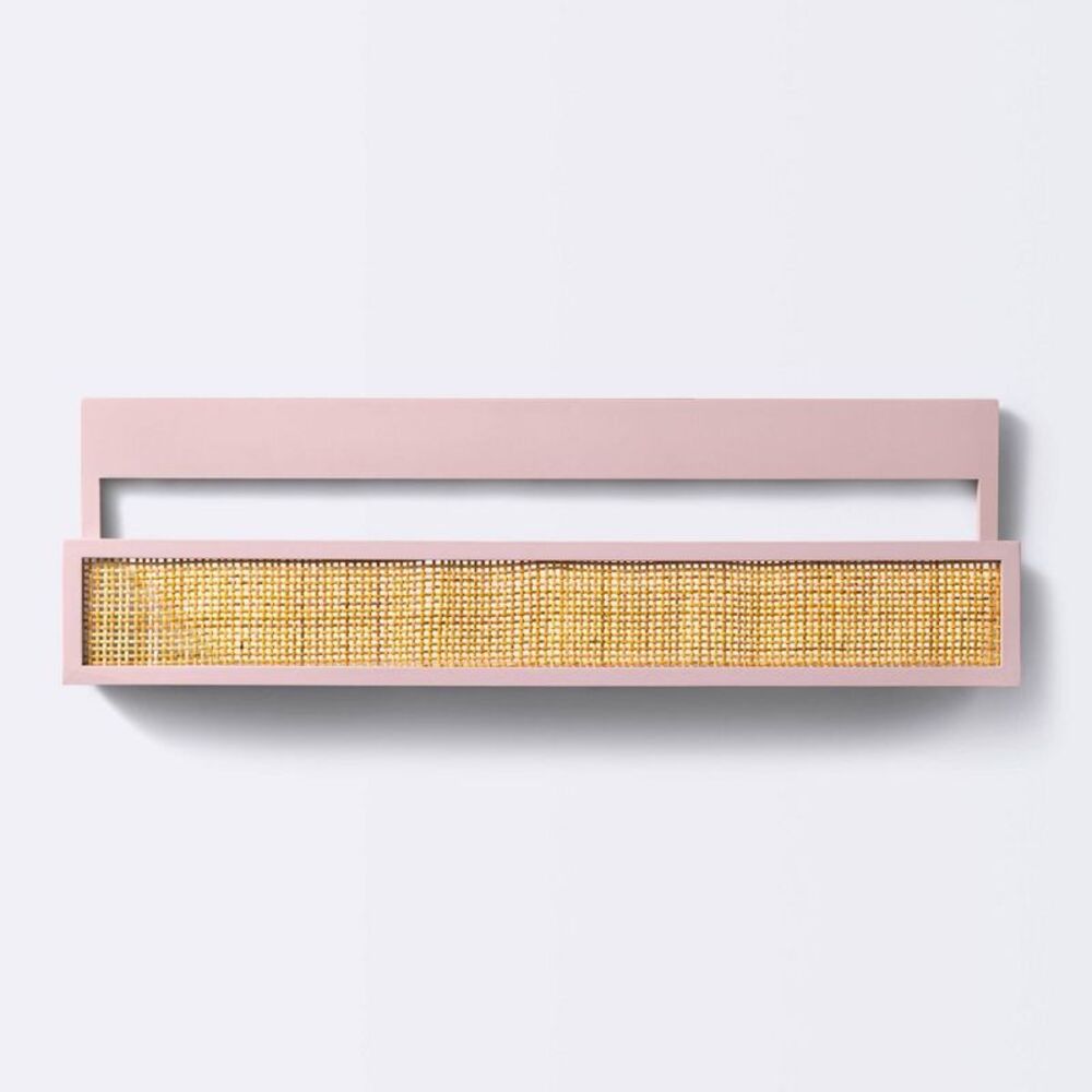 Woven Backless Book Nook Open Wooden Decorative Wall Shelf 7" - Pink